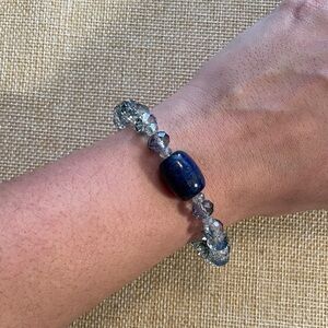 Blue Beaded Stretch Crystal Bracelet with Lapis Lazuli Accent